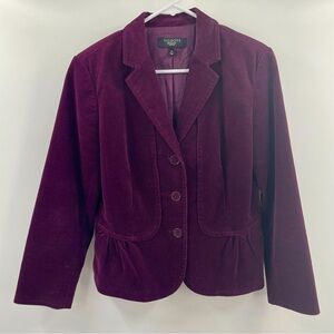 Talbots Corduroy Wine Long Sleeve Tailored Fitted Button Up Lined Blazer Jacket
